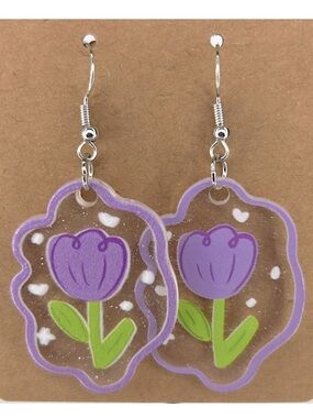 Clear Sparkling Acrylic Flower Dangle Earrings